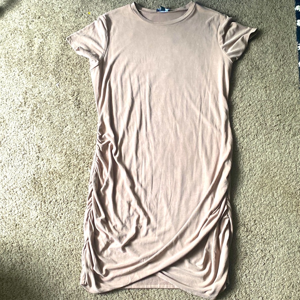 Express Silky Sueded Jersey Ruched T-Shirt Dresssize